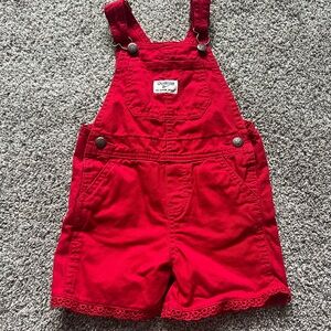 Vintage Oshkosh Vestbak Red Shortalls Short Overalls Romper Eyelet Lace Trim 3T